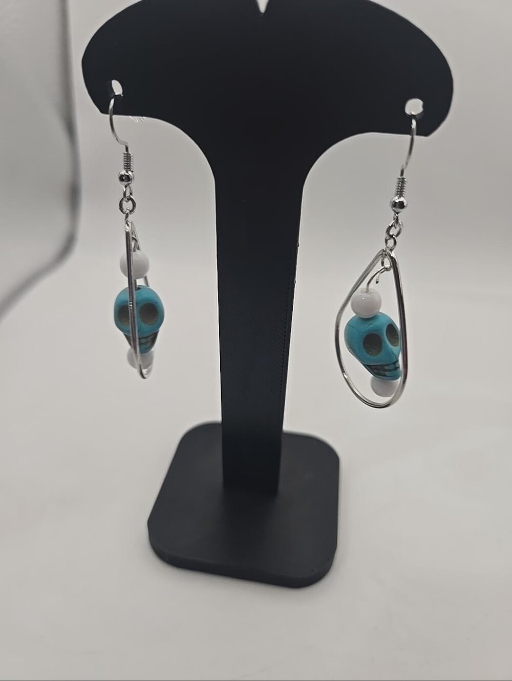 Handmade Turquoise Skull Teardrop Dangle Earrings